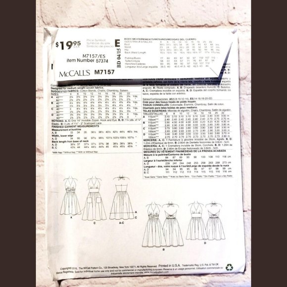 McCalls M7157 Sewing Pattern Plus Long or Short Halter Dress Size 14 16 18 20 22 - Picture 2 of 4